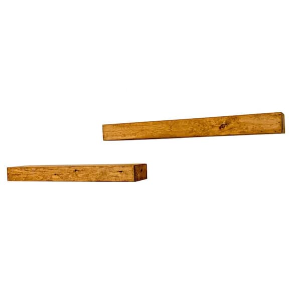 Intrinsic Haven Rustic Artisan 36 in. W x 6 in. D Light Brown Pine Wood Floating Mantel Set of 2 Decorative Wall Shelf