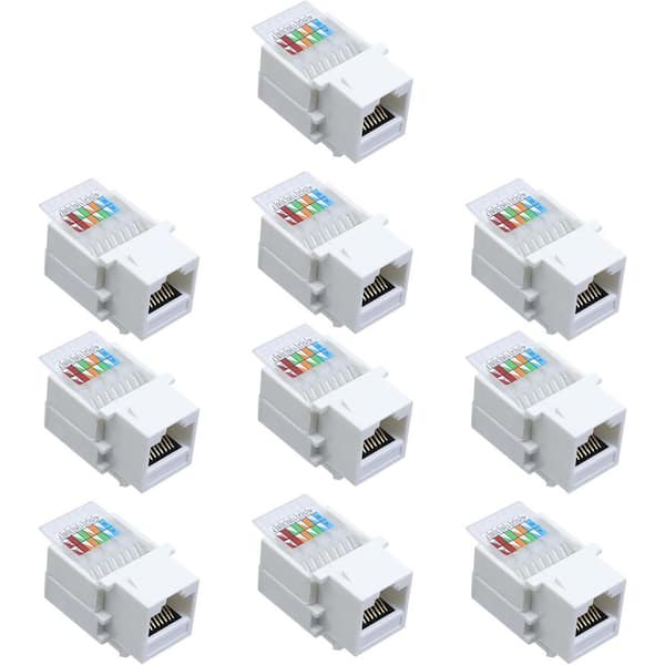 Tool-Less RJ45 Cat6 Cat5e Keystone Module Adapter Internet Network Ethernet LAN Cable 10-Pack