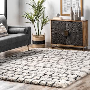Tamra Geometric Cozy Soft and Fluffy Shag Beige 4 ft. x 6 ft. Indoor Area Rug