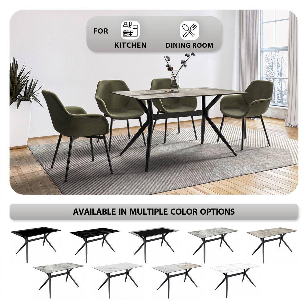 Deep Grey Glass Rectangular Dining Table with Black Steel Base