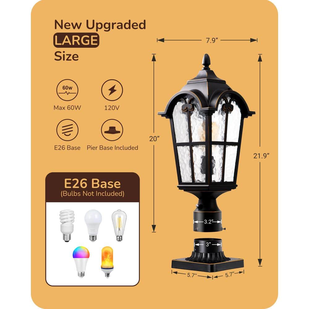 22'' Black Aluminum Dusk to Dawn Outdoor Pier Mount Light