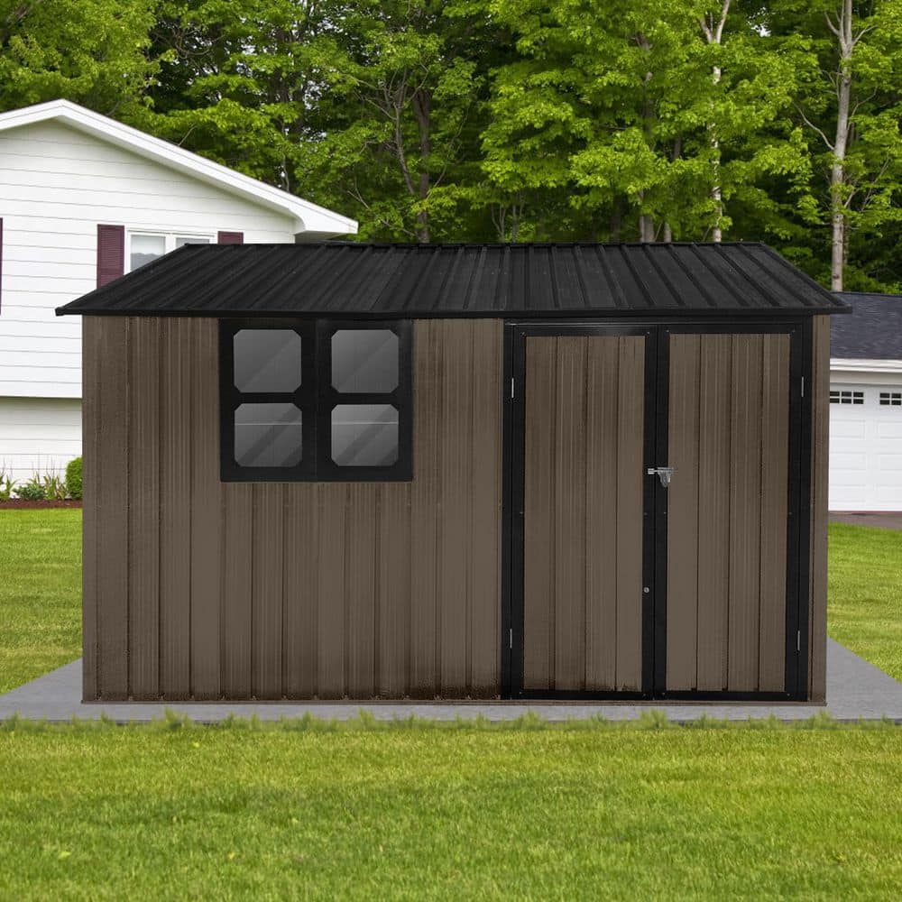 10 ft. W x 8 ft. D Outdoor Metal Shed, Utility Tool House with Hinged Door,