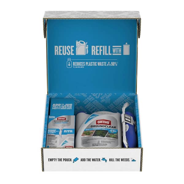 Ortho GroundClear Weed and Grass Killer Super Concentrate1, w/ Empty Reusable Bottle, Comfort Wand and Two 5-oz Refill Pouches