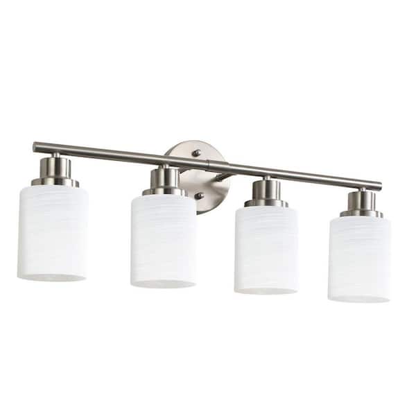 24 in. 4-Light Brushed Nickel Vanity Light with Frosted Glass and Nickel Iron Bedroom Bathroom Light (Bulb Not Included)