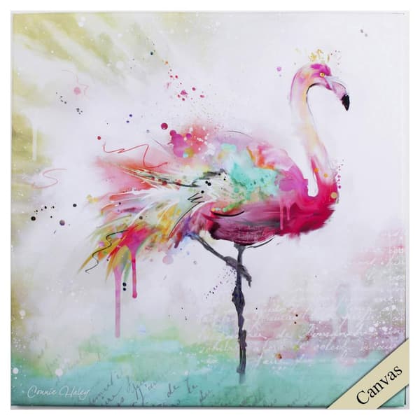 Victoria Rainbow Flamingo 2 Watercolor Canvas by Unknown Wooden Wall Art