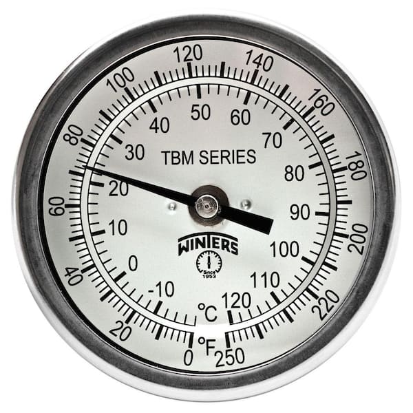 Winters Instruments TBM Series 3 in. Dial Thermometer with Fixed Center Back Connection and 6 in. Stem with Range of 0-250 Degrees F/C