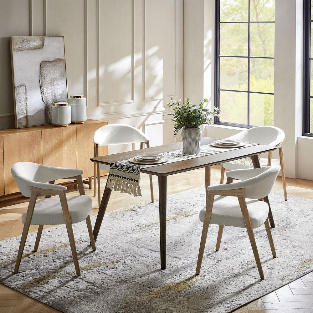 JAYDEN CREATION Elisa Ivory Polyester Mid-Century Modern Dinning JAYDEN CREATION Elisa Ivory Polyester Mid-Century Modern Dinning