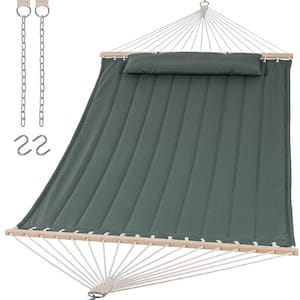 475 lb. Capacity Extra Large Outdoor Portable Double Hammock with Hardwood Spreader Bar for Camping, Gray Green