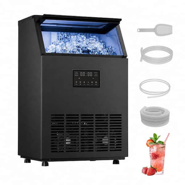18.9 in. 200 lb. /24H Full Size Cubes Freestanding Commercial Ice Maker in Black Stainless Steel with Dual Water Supply