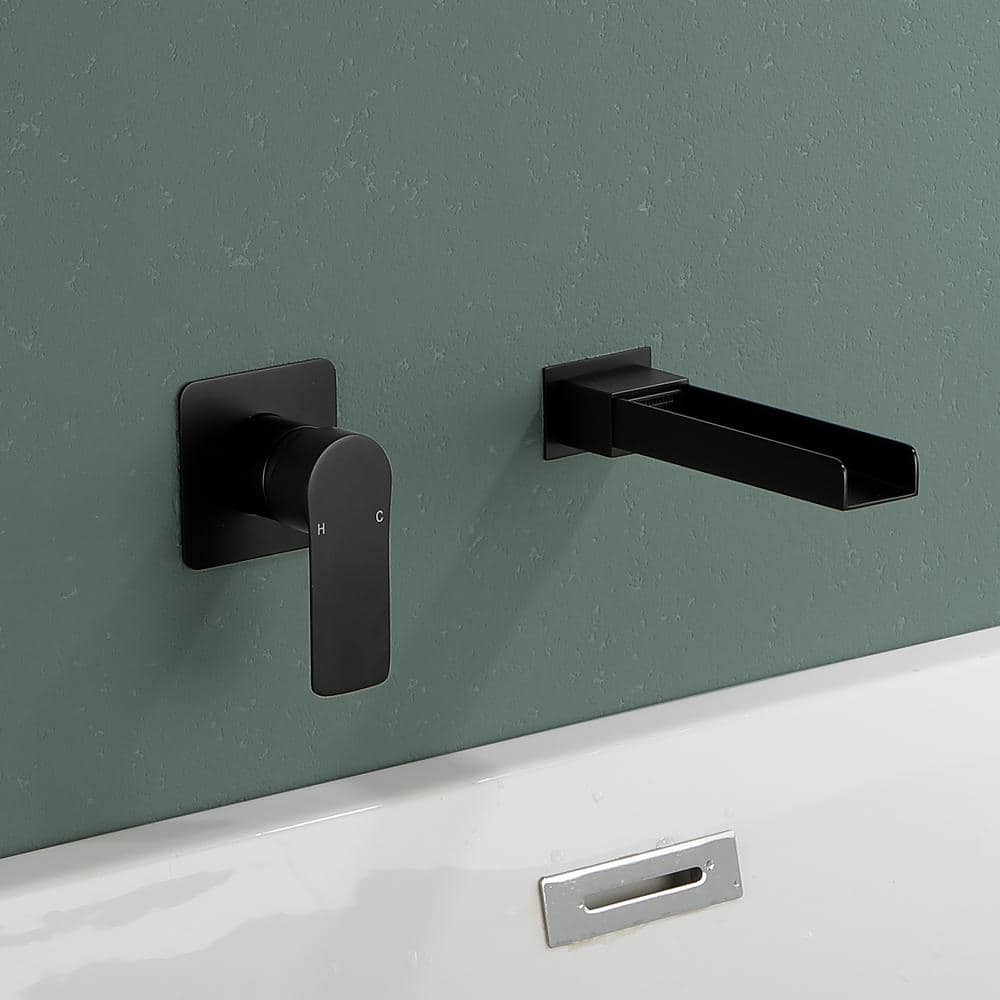 Matte Black Wall Mount Waterfall Tub Filler Faucet