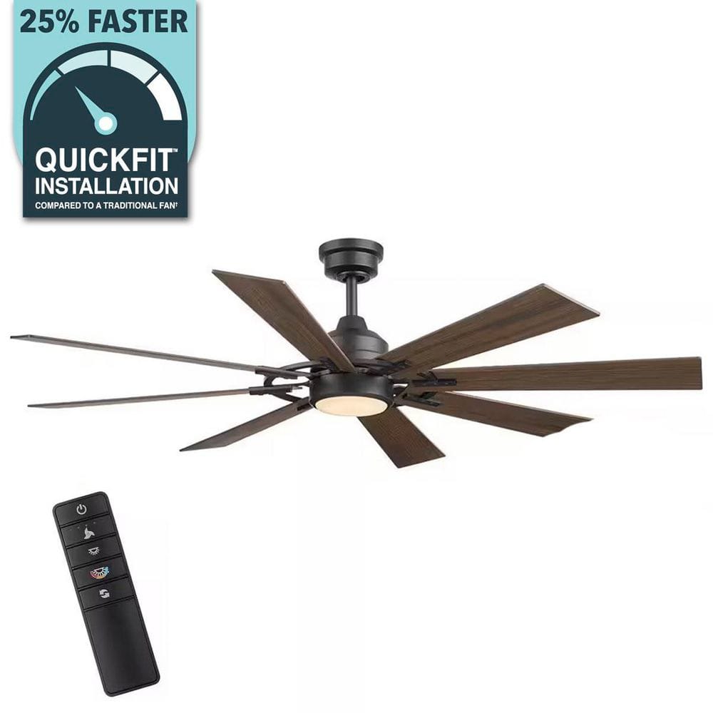 Home Decorators Collection Makenna 60 in. Indoor/Outdoor Matte Black Ceiling Fan with Integrated LED with Light Kit, DC Motor and Remote 52106 - The Home Depot