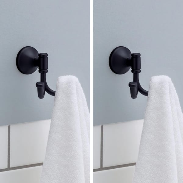 Foundations Design Series J-Hook Double Robe/Towel Hook Bath Hardware Accessory in Matte Black