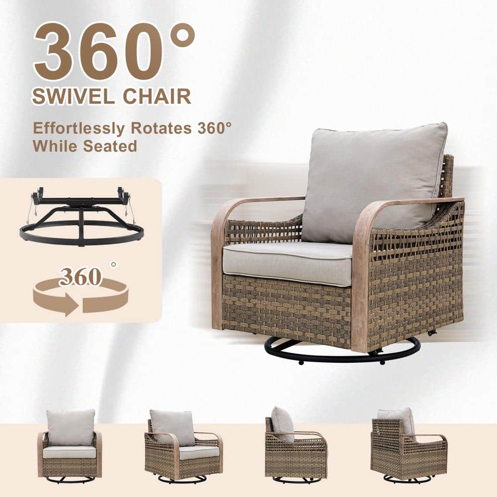 7-Person Gray Cushioned Brown Steel Patio Sofa Set