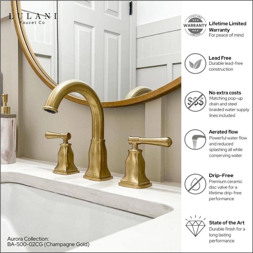 Aurora Champagne Gold Brass Widespread Bathroom Faucet