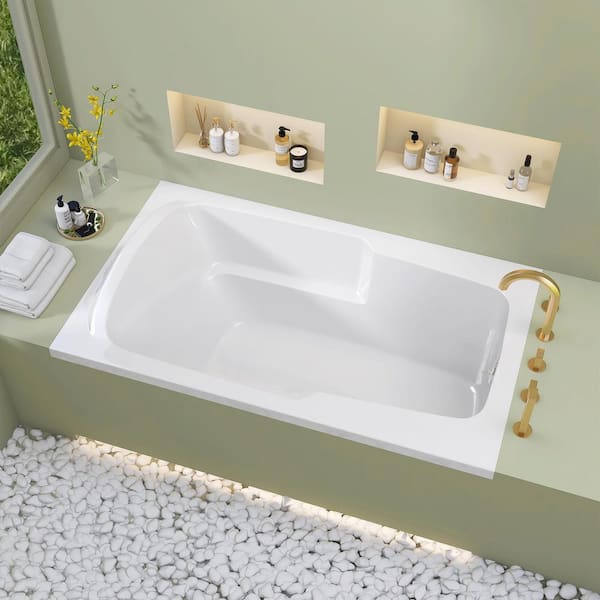 60 in. x 36 in. Rectangular Drop-in Soaking Bathtub Acrylic Bathroom Soaking Bath Tub with Reversible Drain in White
