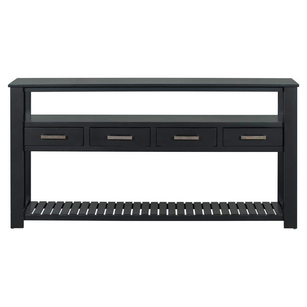 Black Wood Outdoor Side Table, Console Table Sofa Table for Living Room wit