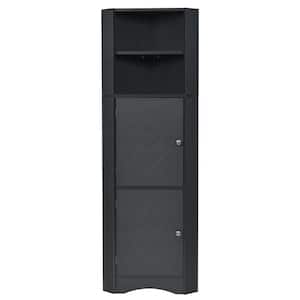 Black Wood Accent Storage Cabinet Tall Floor Cabinet Freestanding Corner Cabinet With Doors and Adjustable Shelf