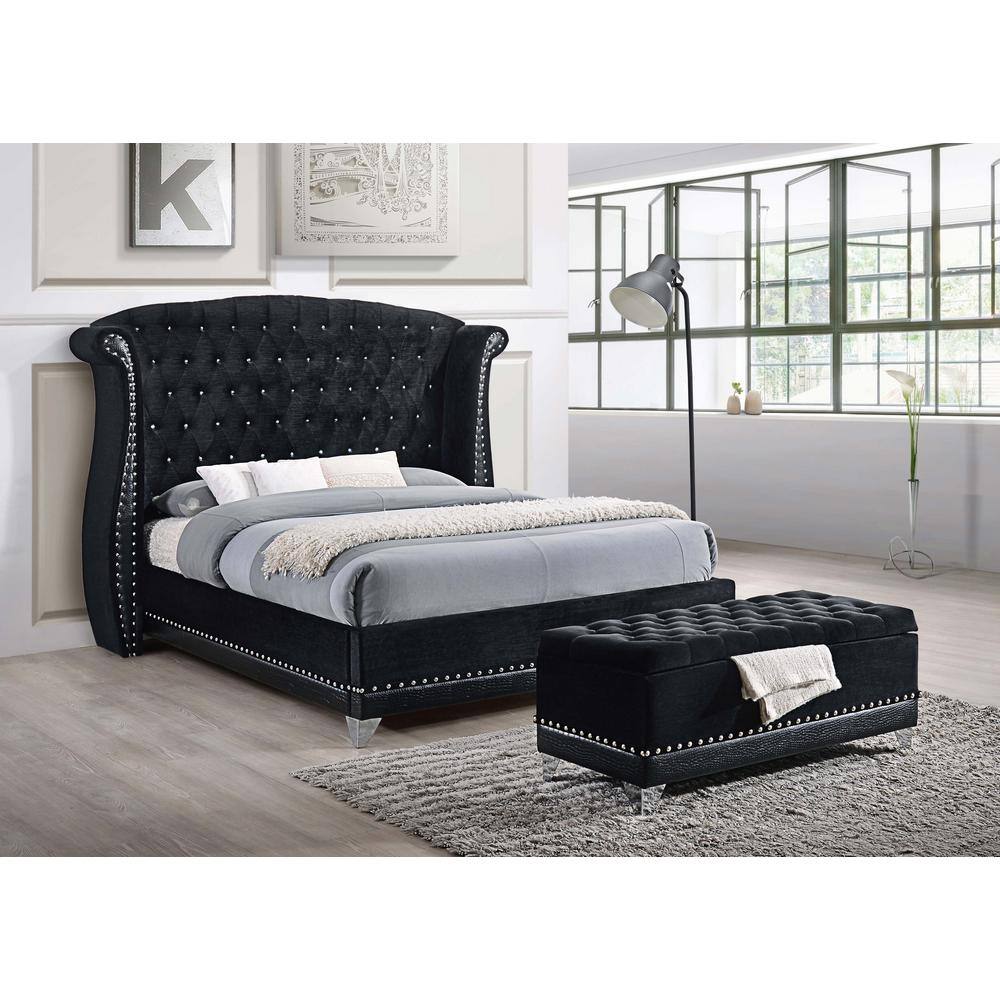 Luxurious 44'' Black Velvet Tufted Storage Trunk with Chrome Accents
