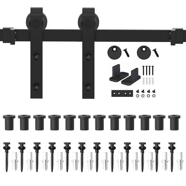 WINSOON 15 ft./180 in. Frosted Black Sliding Barn Door Hardware Track Kit for Single with Non-Routed Floor Guide