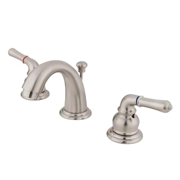Kingston Brass Magellan 2-Handle 8 in. Widespread Bathroom Faucets with Plastic Pop-Up in Brushed Nickel