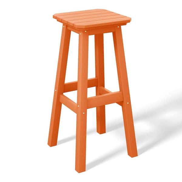 WESTIN OUTDOOR Laguna 29 in. HDPE Plastic All Weather Backless Square Seat Bar Height Outdoor Bar Stool in Orange