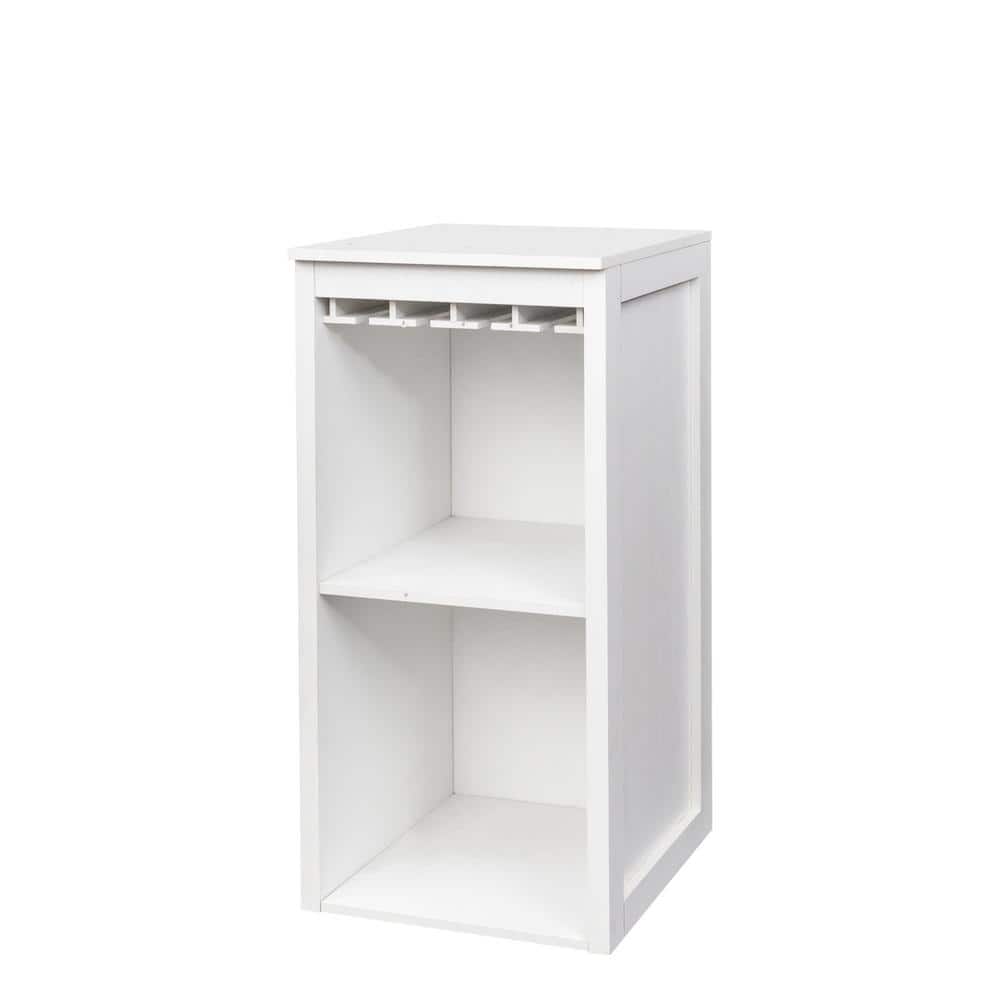 4-Bottle White MDF Modular Wine Rack Wine Bar Cabinet with Hutch for Dining
