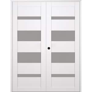 Mirella 64 in. x 80 in. Right Active 4-Lite Frosted Glass Snow White Wood Composite Double Prehung Interior Door