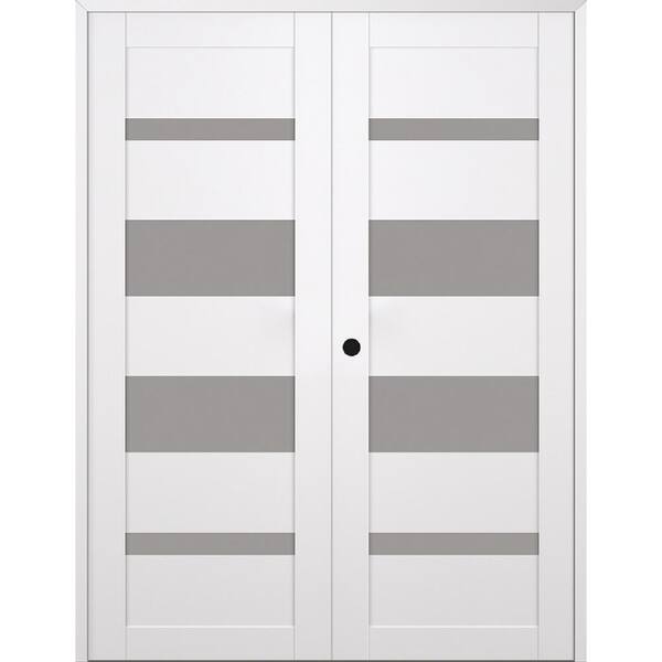Belldinni Mirella 36 in. x 84 in. Right Active 4-Lite Frosted Glass Snow White Wood Composite Double Prehung Interior Door