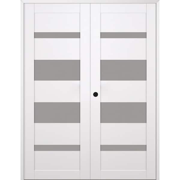 Belldinni Mirella 56 in. x 84 in. Right Active 4-Lite Frosted Glass Snow White Wood Composite Double Prehung Interior Door