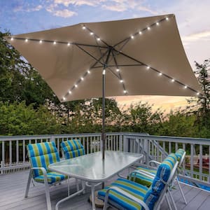 10 ft. x 6.5 ft. Solar LED Rectangle Market Aluminum Pole Patio Umbrellas with Solar Lights, Tilt Button in Cedar Brown