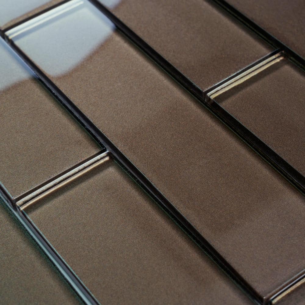 Dark Gray 2x8 Polished Glass Subway Mosaic Tile