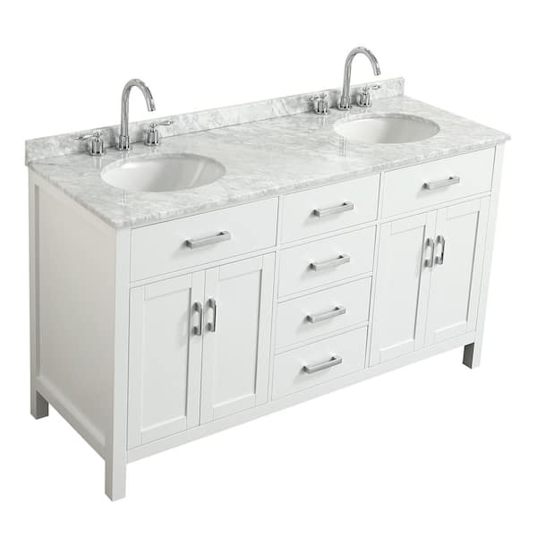 BEAUMONT DECOR Hampton 61 in. W x 22 in. D Bath Vanity in White