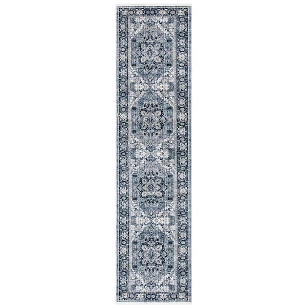 SAFAVIEH Herat Navy/Ivory 3 ft. x 10 ft. Border Medallion Floral Runner ...