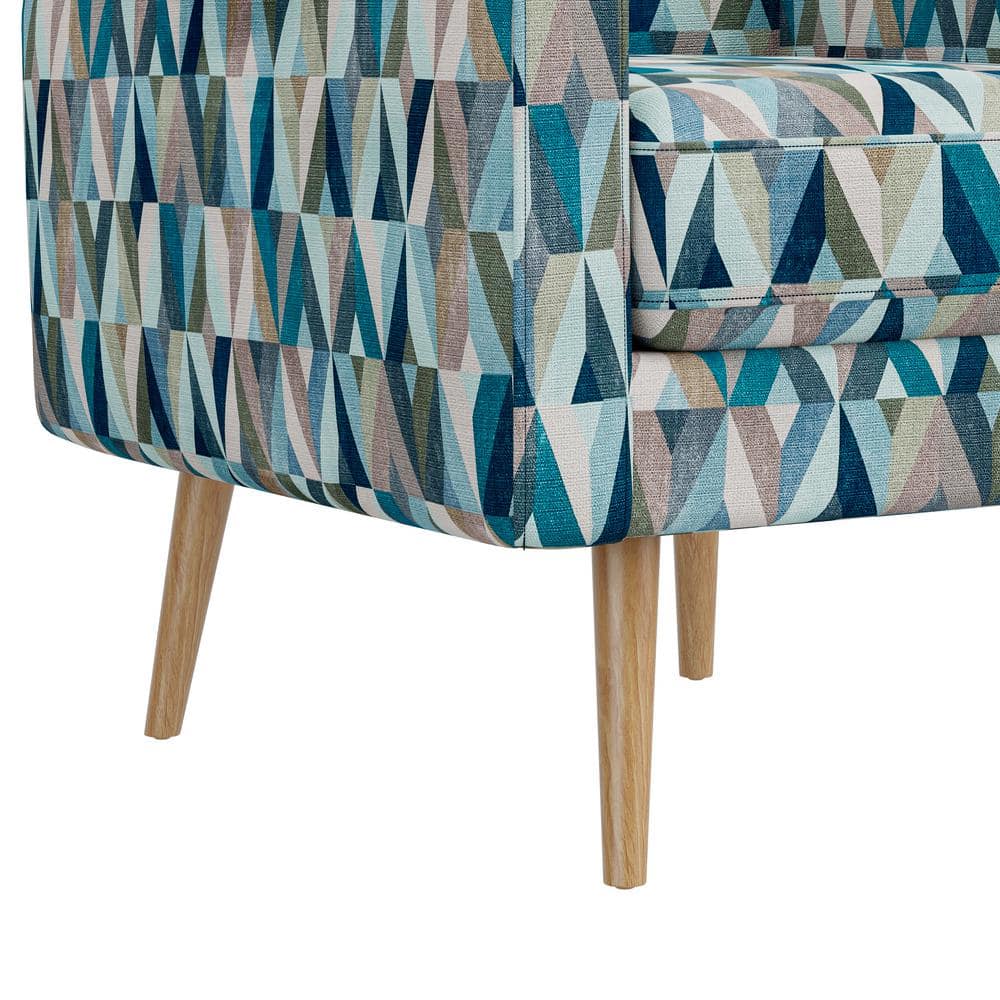 Mid-Century Modern Blue Geometric Barrel Accent Chair