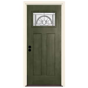 36 in. x 80 in. Juniper Right-Hand 1-Lite Craftsman Ardsley Stained Fiberglass Prehung Front Door with Brickmould