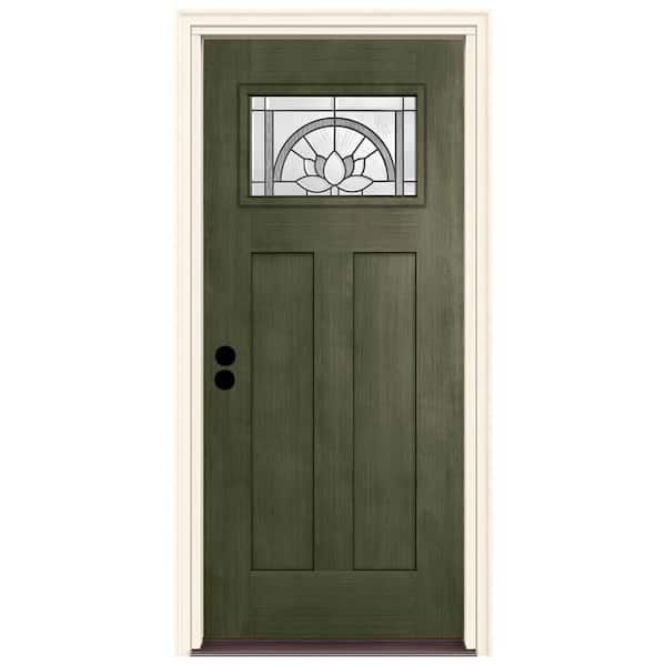 JELD-WEN 36 in. x 80 in. Juniper Right-Hand 1-Lite Craftsman Ardsley Stained Fiberglass Prehung Front Door with Brickmould