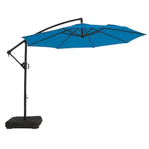 10 ft. Aluminum Patio Offset Umbrella Outdoor Cantilever Umbrella with Crank and Cross Bases in Royal Blue