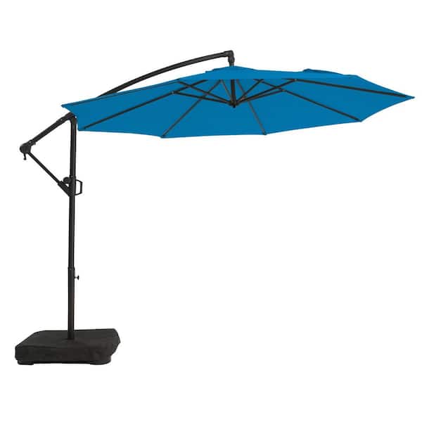 PASAMIC 10 ft. Aluminum Patio Offset Umbrella Outdoor Cantilever Umbrella with Crank and Cross Bases in Royal Blue