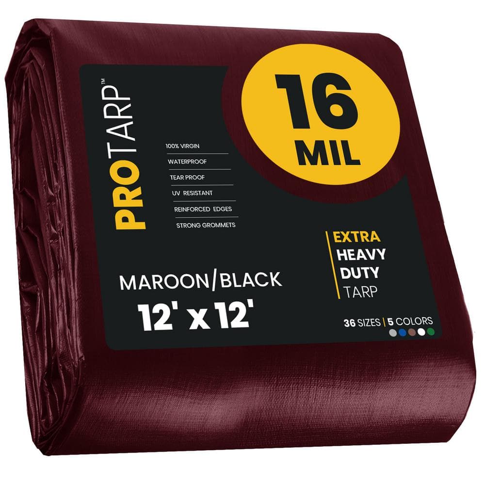 PROTARP Extra Heavy Duty 16 Mil Tarp  Maroon/Black 12? X 12?