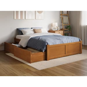 Concord Light Toffee Natural Bronze Solid Wood Frame Full Platform Bed with Footboard and Storage Drawers