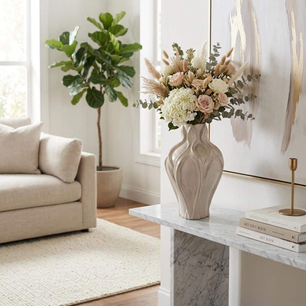 18 in. Beige/Tan Ceramic Urn Decorative Vase price history on PriceWatchPro