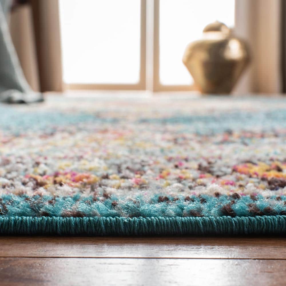 Blue and Multicolor Rectangular Hand-knotted Synthetic Area Rug 8' x 10'