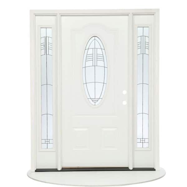 67.5 in.x81.625 in. Rochester Patina 3/4 Oval Lt Unfinished Smooth Right-Hand Fiberglass Prehung Front Door w/Sidelites