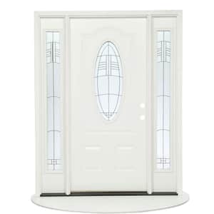 63.5 in.x81.625 in. Rochester Patina 3/4 Oval Lt Unfinished Smooth Left-Hand Fiberglass Prehung Front Door w/Sidelites