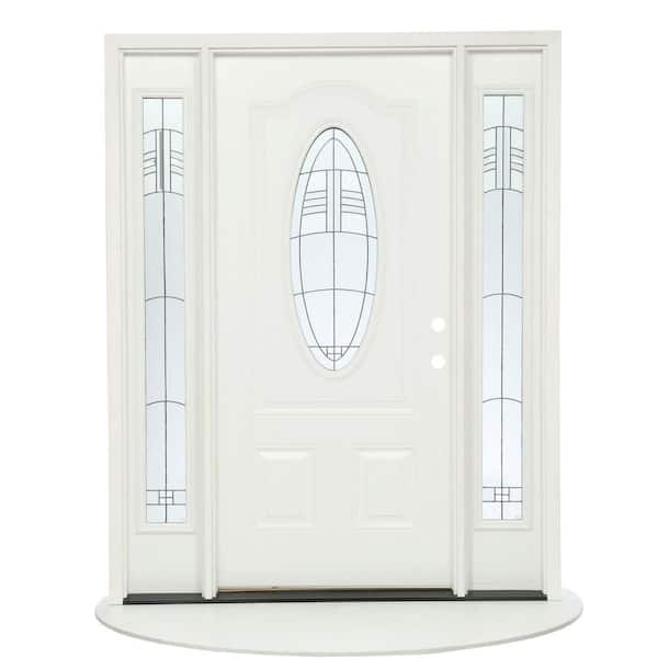 Feather River Doors 63.5 in.x81.625 in. Rochester Patina 3/4 Oval Lt Unfinished Smooth Left-Hand Fiberglass Prehung Front Door w/Sidelites