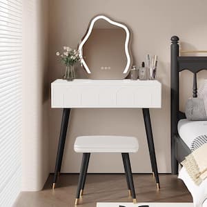White+Black 31.5 inch1 Drawer Dresser with Mirror and Chair