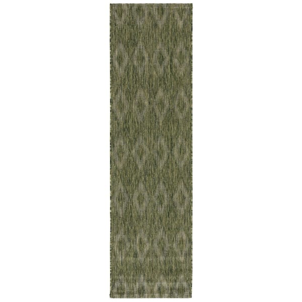 Courtyard Olive 2 ft. x 8 ft. Solid Color Diamond Indoor/Outdoor Runner Rug