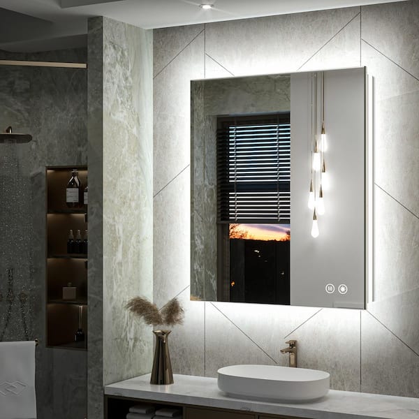 30 in. W x 36 in. H Rectangular Frameless LED Light Anti-Fog Wall Bathroom Vanity Mirror with Backlit