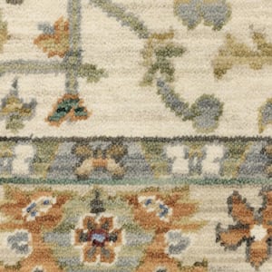 Ivory Grey Orange Green Blue and Red 2 ft. x 6 ft. Oriental Power Loom Stain Resistant Fringe with Runner Rug
