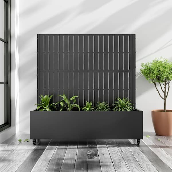 Lirago Fence 47 in. x 47 in. Black Rectangle Outdoor Metal Privacy Screen Raised Planter Box Wall Decor 1-Peice